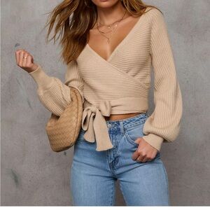 Vici 	Rayna Cropped Wrap Sweater - Taupe / M